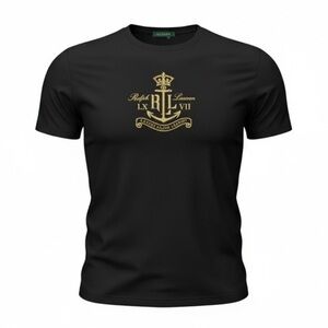 Lauren Ralph Lauren Black Gold Crest Logo Tee Plus Size 1X Y2K Preppy